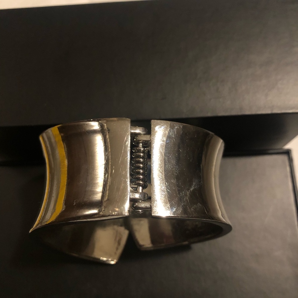 Silvertone Cuff Bangle with Rhinestones - Picture 3 of 5